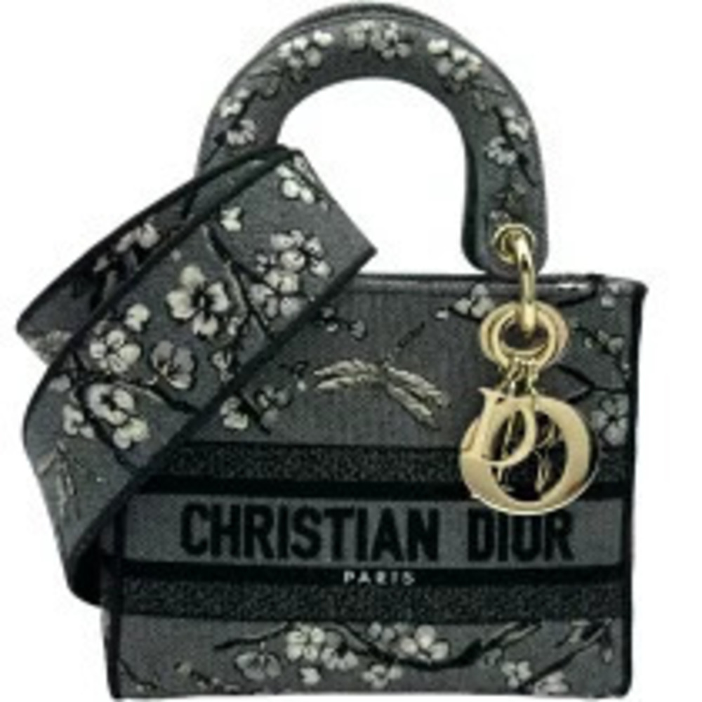 Christian Dior Lady Delight Gray Black Canvas Shoulder Bag